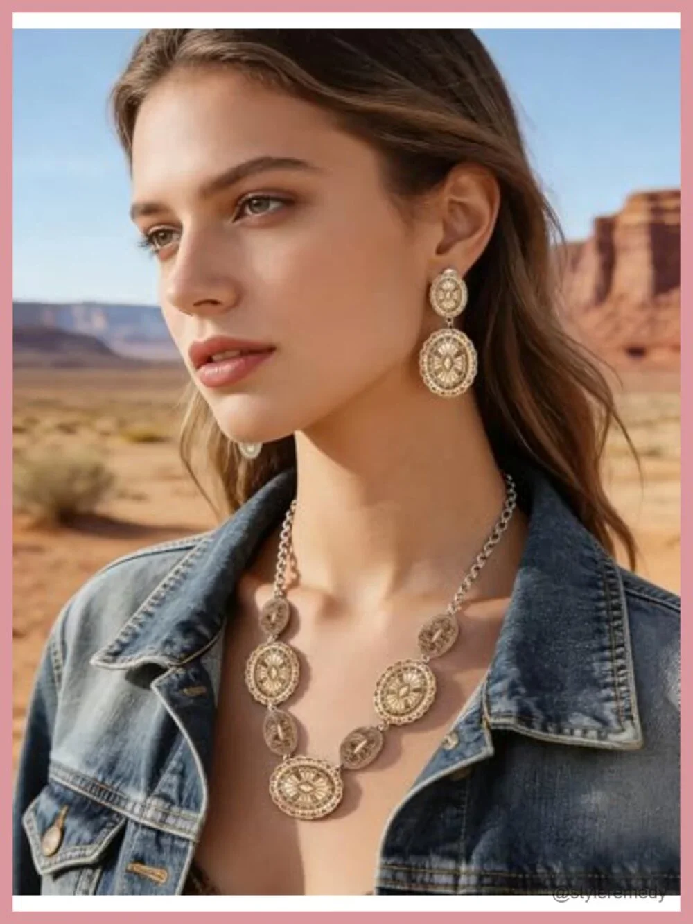 Vintage Cowgirl Necklace and Earring Set in Zinc Alloy Western Jewelry